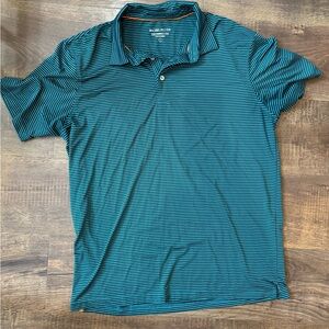 Men's Teal and Black Striped Polo Shirt
